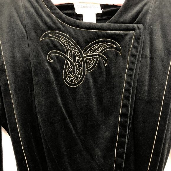 Diamond Tea Gown vintage black  & gold velvet embroidered Jumpsuit Robe 80s SP - Picture 7 of 11